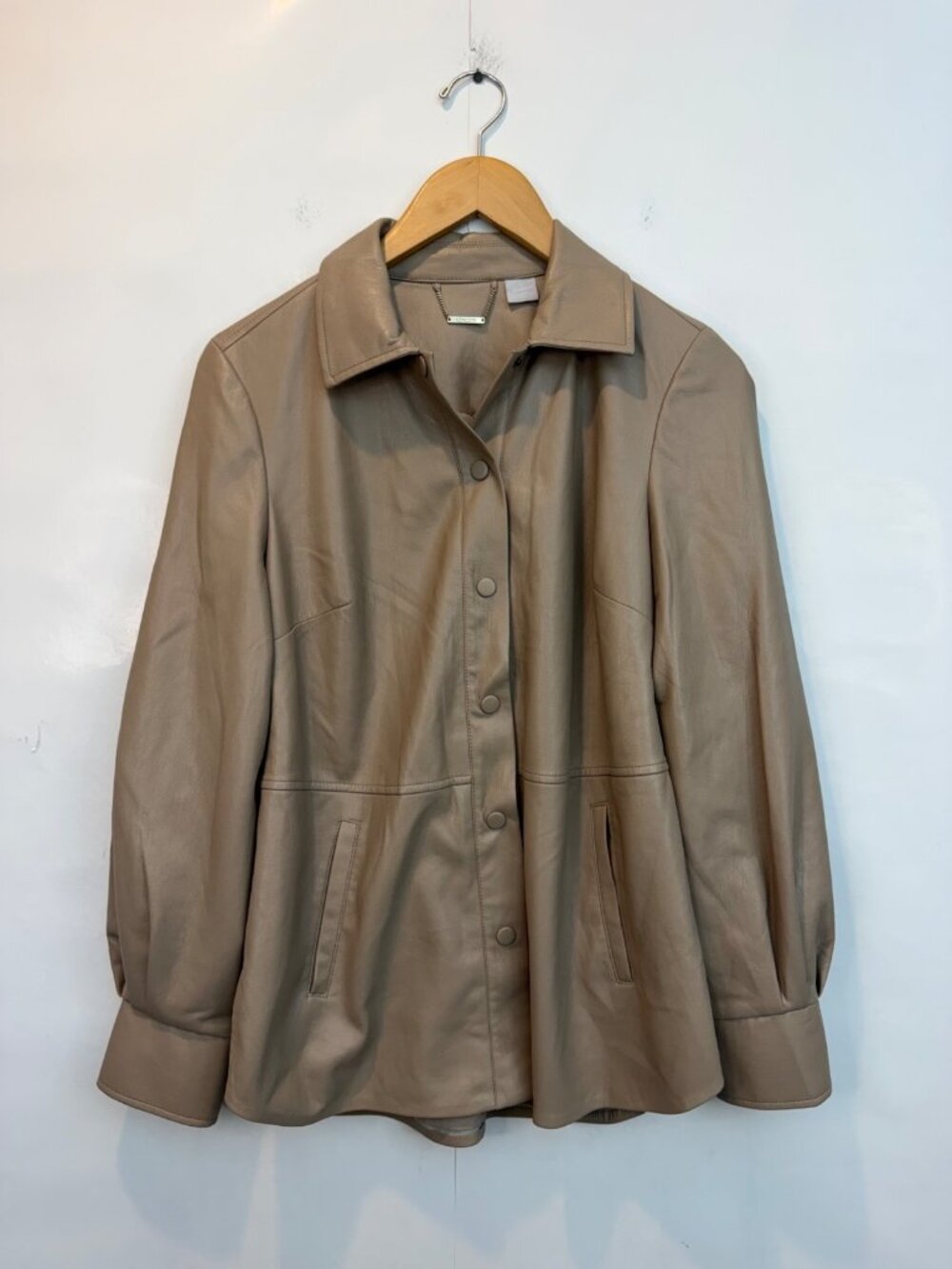 Chico's Women's Vegan Leather Shacket Size 0 Small 4-6 Vintage Taupe Brown
